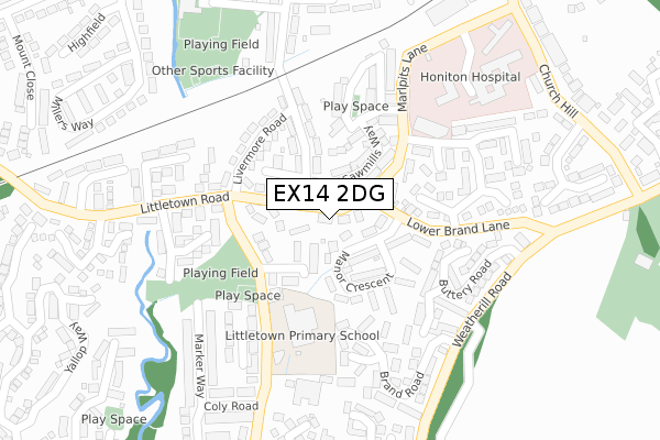 EX14 2DG map - large scale - OS Open Zoomstack (Ordnance Survey)