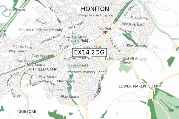 EX14 2DG map - small scale - OS Open Zoomstack (Ordnance Survey)