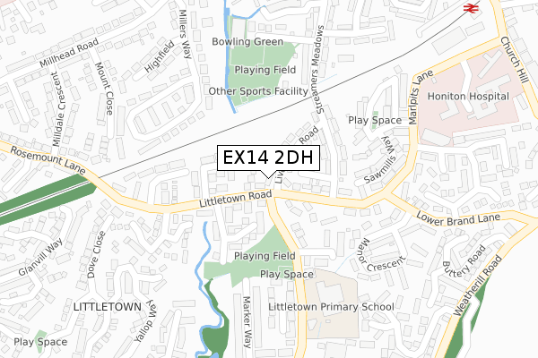 EX14 2DH map - large scale - OS Open Zoomstack (Ordnance Survey)