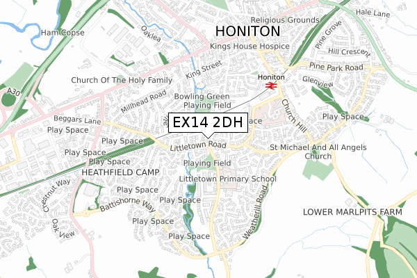 EX14 2DH map - small scale - OS Open Zoomstack (Ordnance Survey)