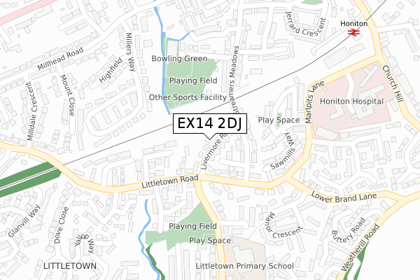 EX14 2DJ map - large scale - OS Open Zoomstack (Ordnance Survey)