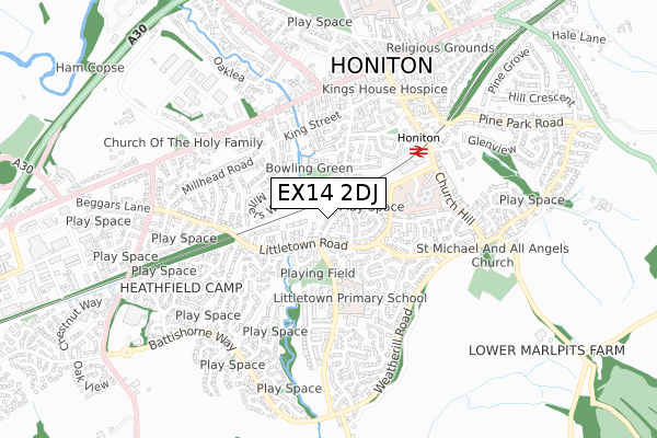 EX14 2DJ map - small scale - OS Open Zoomstack (Ordnance Survey)