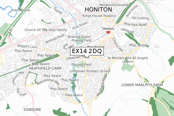 EX14 2DQ map - small scale - OS Open Zoomstack (Ordnance Survey)