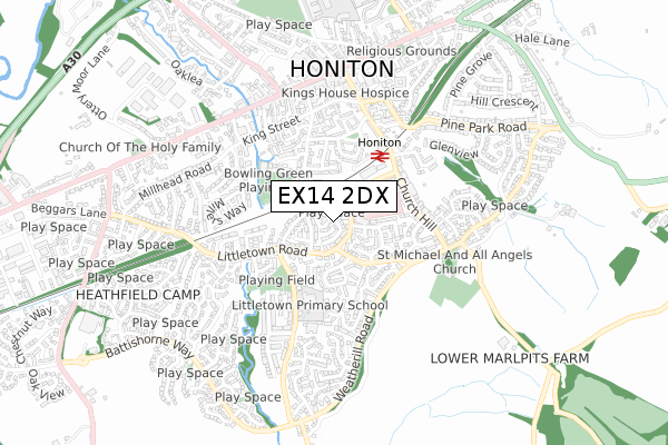 EX14 2DX map - small scale - OS Open Zoomstack (Ordnance Survey)
