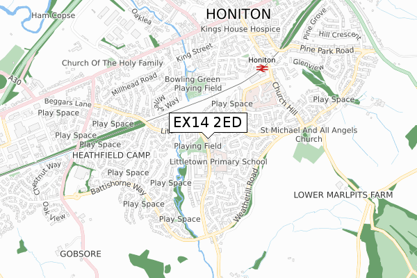 EX14 2ED map - small scale - OS Open Zoomstack (Ordnance Survey)