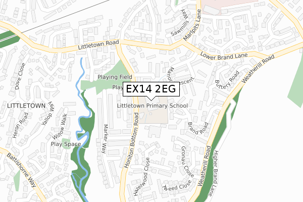 EX14 2EG map - large scale - OS Open Zoomstack (Ordnance Survey)