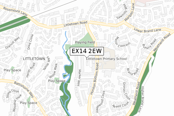 EX14 2EW map - large scale - OS Open Zoomstack (Ordnance Survey)