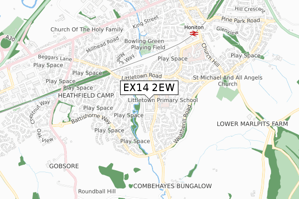EX14 2EW map - small scale - OS Open Zoomstack (Ordnance Survey)