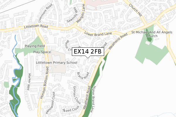 EX14 2FB map - large scale - OS Open Zoomstack (Ordnance Survey)