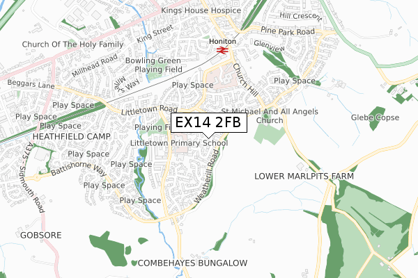 EX14 2FB map - small scale - OS Open Zoomstack (Ordnance Survey)