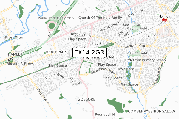 EX14 2GR map - small scale - OS Open Zoomstack (Ordnance Survey)