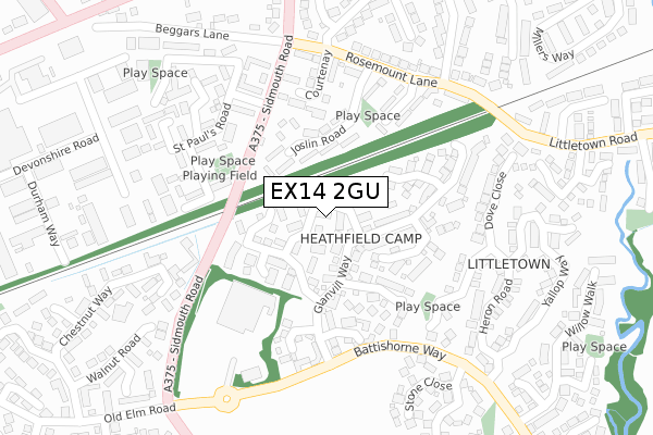 EX14 2GU map - large scale - OS Open Zoomstack (Ordnance Survey)