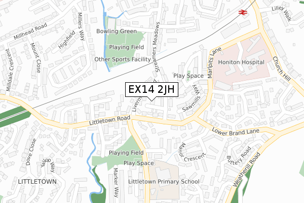 EX14 2JH map - large scale - OS Open Zoomstack (Ordnance Survey)