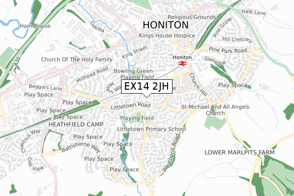 EX14 2JH map - small scale - OS Open Zoomstack (Ordnance Survey)