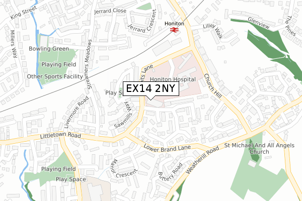 EX14 2NY map - large scale - OS Open Zoomstack (Ordnance Survey) EX14 2NY map - large scale - OS Open Zoomstack (Ordnance Survey)