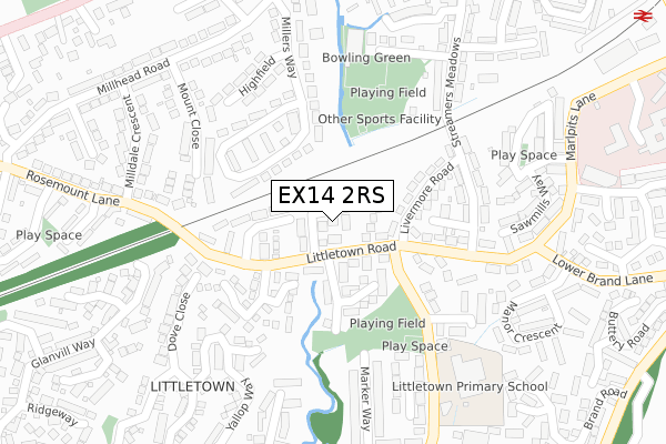 EX14 2RS map - large scale - OS Open Zoomstack (Ordnance Survey)
