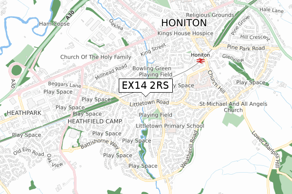 EX14 2RS map - small scale - OS Open Zoomstack (Ordnance Survey)