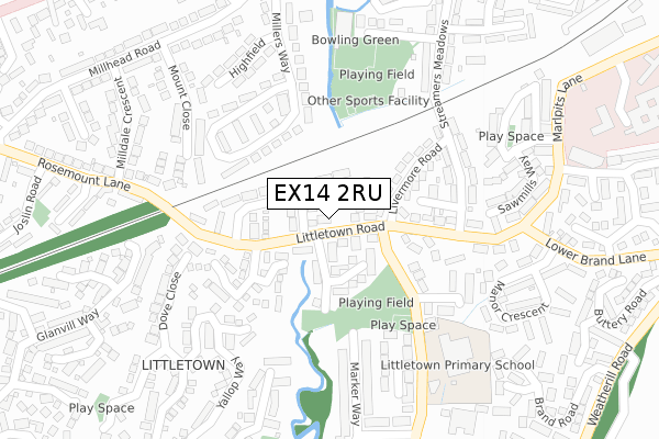 EX14 2RU map - large scale - OS Open Zoomstack (Ordnance Survey)