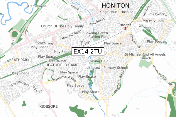 EX14 2TU map - small scale - OS Open Zoomstack (Ordnance Survey)