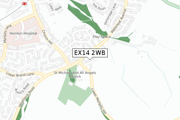 EX14 2WB map - large scale - OS Open Zoomstack (Ordnance Survey)