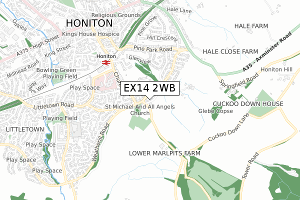 EX14 2WB map - small scale - OS Open Zoomstack (Ordnance Survey)