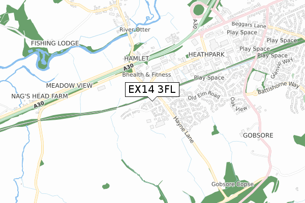 EX14 3FL map - small scale - OS Open Zoomstack (Ordnance Survey) EX14 3FL map - small scale - OS Open Zoomstack (Ordnance Survey)