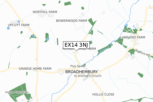 EX14 3NJ map - small scale - OS Open Zoomstack (Ordnance Survey)