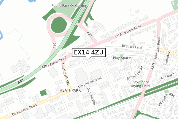 EX14 4ZU map - large scale - OS Open Zoomstack (Ordnance Survey) EX14 4ZU map - large scale - OS Open Zoomstack (Ordnance Survey)