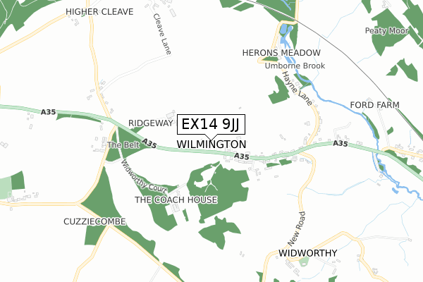 EX14 9JJ map - small scale - OS Open Zoomstack (Ordnance Survey)