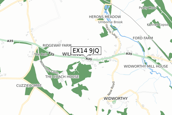 EX14 9JQ map - small scale - OS Open Zoomstack (Ordnance Survey)