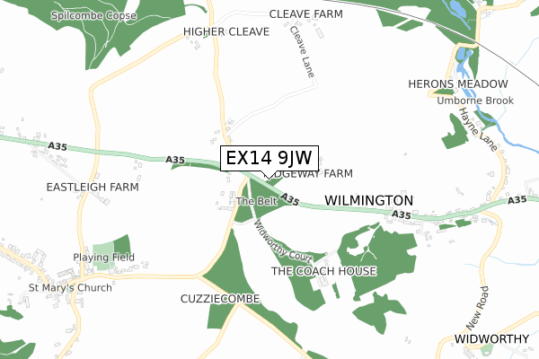 EX14 9JW map - small scale - OS Open Zoomstack (Ordnance Survey)