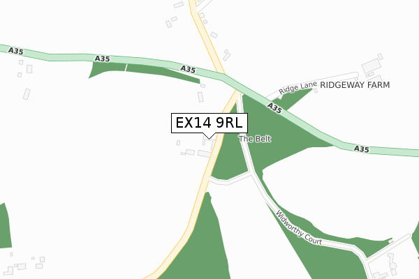 EX14 9RL map - large scale - OS Open Zoomstack (Ordnance Survey)