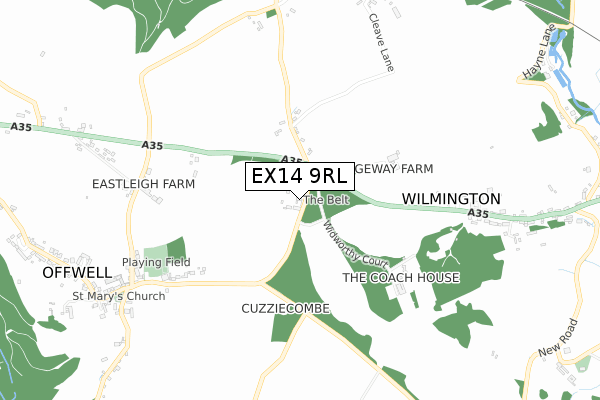 EX14 9RL map - small scale - OS Open Zoomstack (Ordnance Survey)