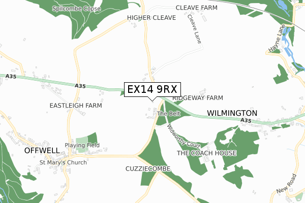 EX14 9RX map - small scale - OS Open Zoomstack (Ordnance Survey)