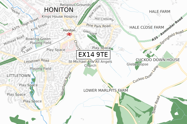 EX14 9TE map - small scale - OS Open Zoomstack (Ordnance Survey)