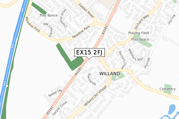 EX15 2FJ map - large scale - OS Open Zoomstack (Ordnance Survey)