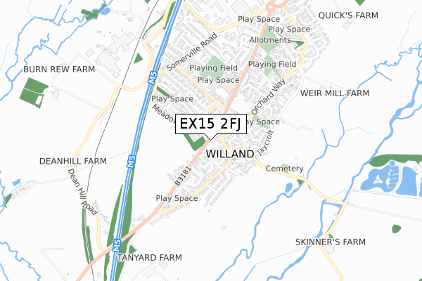 EX15 2FJ map - small scale - OS Open Zoomstack (Ordnance Survey)