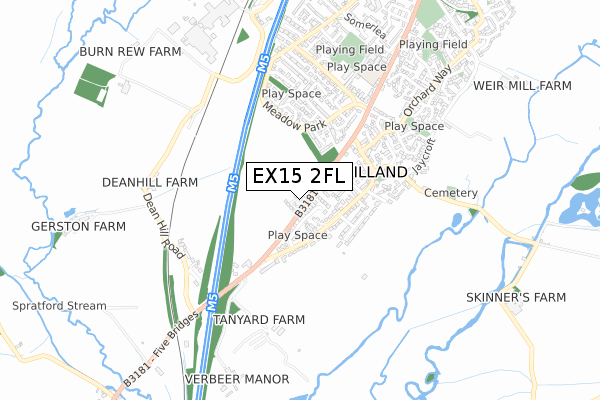 EX15 2FL map - small scale - OS Open Zoomstack (Ordnance Survey)