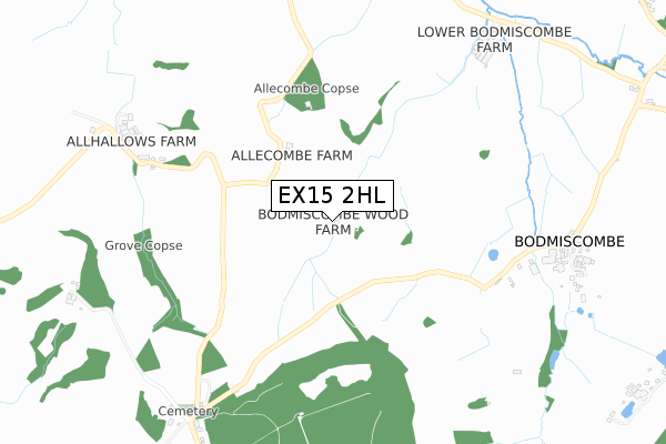 EX15 2HL map - small scale - OS Open Zoomstack (Ordnance Survey)