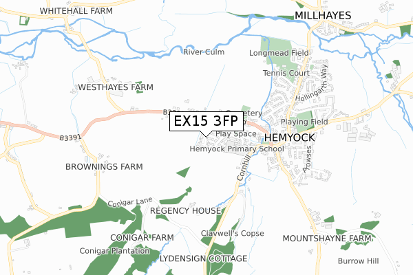 EX15 3FP map - small scale - OS Open Zoomstack (Ordnance Survey)