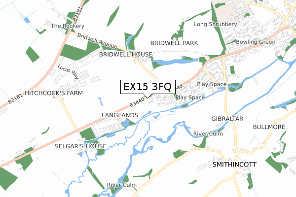 EX15 3FQ map - small scale - OS Open Zoomstack (Ordnance Survey)