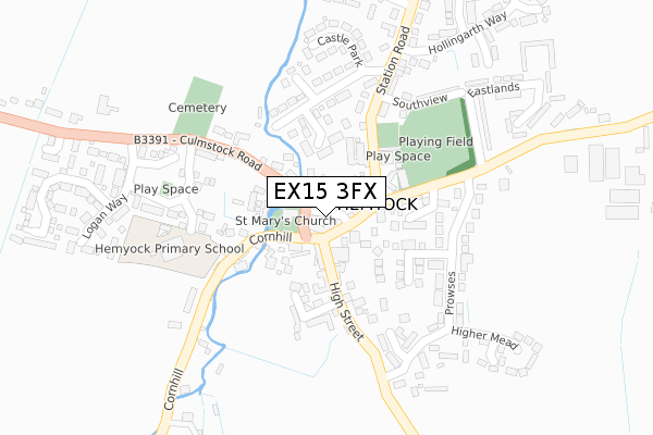 EX15 3FX map - large scale - OS Open Zoomstack (Ordnance Survey)