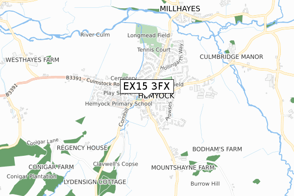 EX15 3FX map - small scale - OS Open Zoomstack (Ordnance Survey)