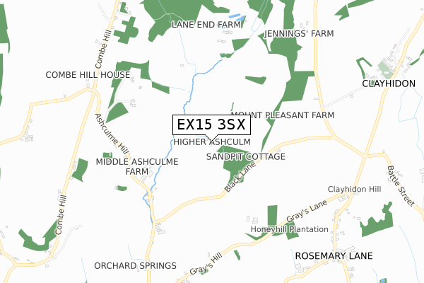 EX15 3SX map - small scale - OS Open Zoomstack (Ordnance Survey)