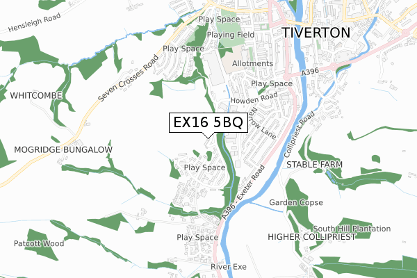 EX16 5BQ map - small scale - OS Open Zoomstack (Ordnance Survey)