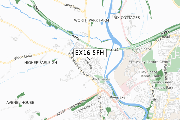 EX16 5FH map - small scale - OS Open Zoomstack (Ordnance Survey)