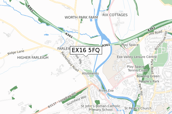 EX16 5FQ map - small scale - OS Open Zoomstack (Ordnance Survey)