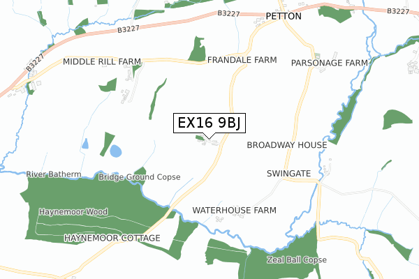 EX16 9BJ map - small scale - OS Open Zoomstack (Ordnance Survey) EX16 9BJ map - small scale - OS Open Zoomstack (Ordnance Survey)