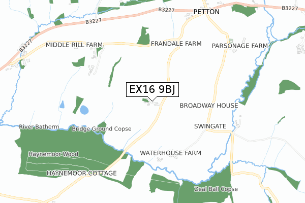 EX16 9BJ map - small scale - OS Open Zoomstack (Ordnance Survey)