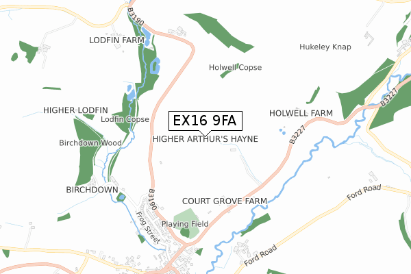 EX16 9FA map - small scale - OS Open Zoomstack (Ordnance Survey)